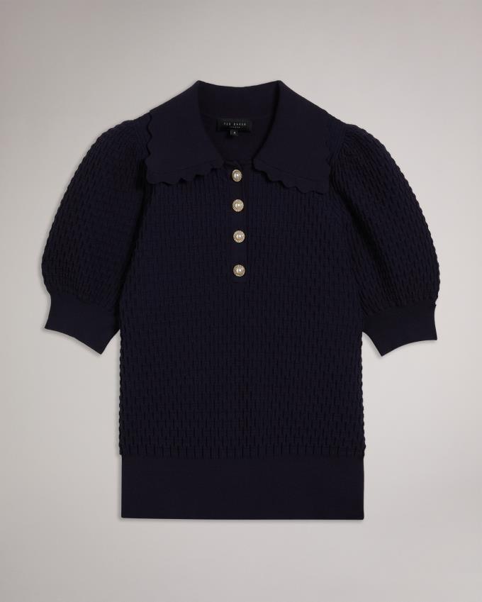 Hauts Ted Baker Polo Knit With Embellished Buttons Bleu Foncé Femme | YQJ-91981891